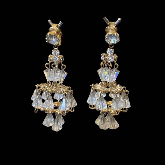 Vintage HATTIE CARNEGIE Austrian Crystal Chandelier Clip Earrings 1950s - Picture 7 of 8